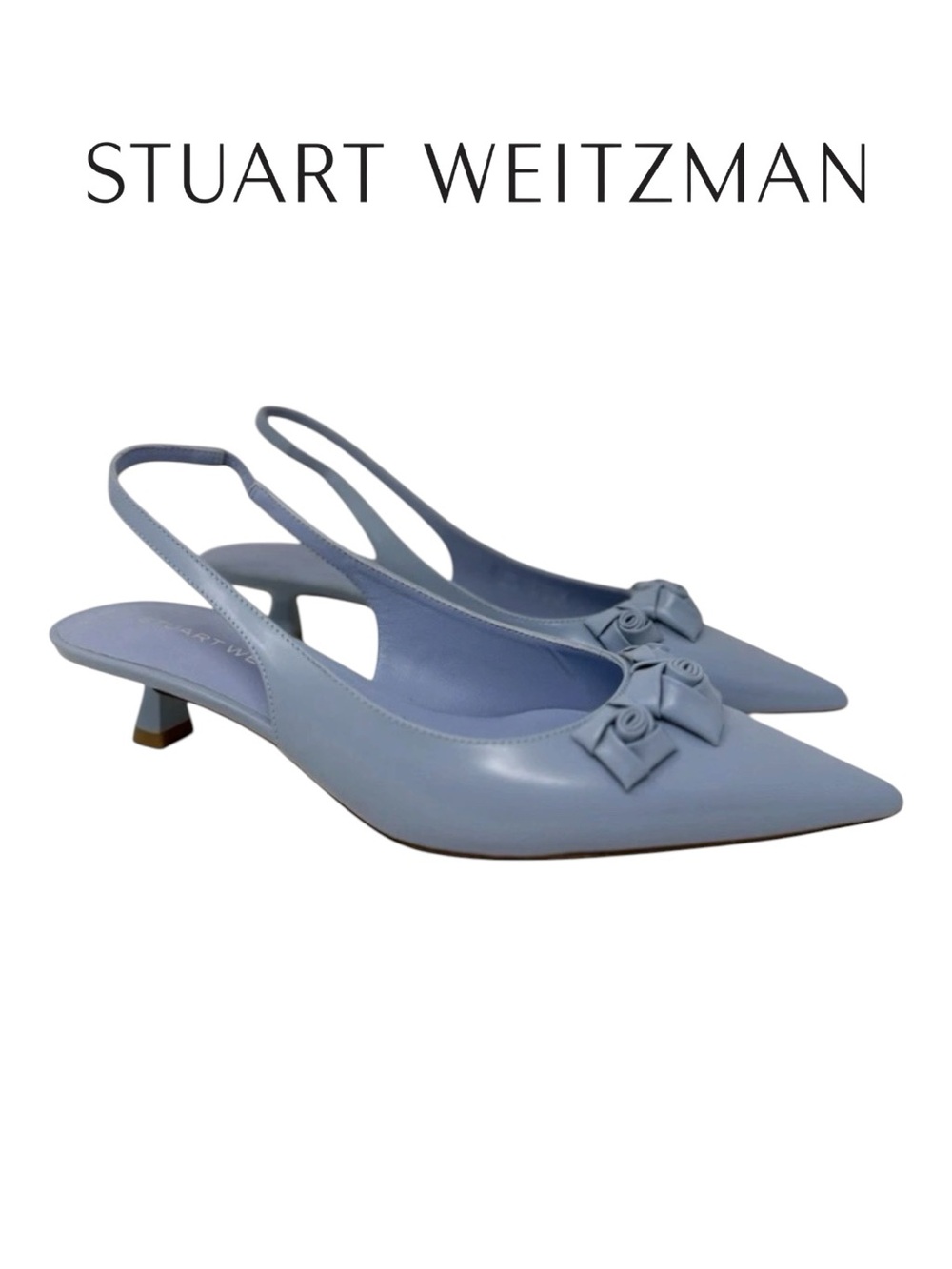Stuart Weitzman Rosie 35 Leather Pointed Slingback Kitten Heel, Size 7